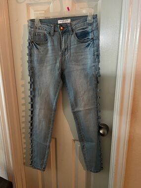 Encore Jeans Light Wash Skinny Jeans with Side Ladder Trim